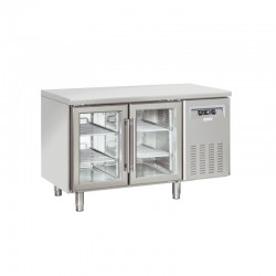 Table réfrigérée en inox, 2 à 4 portes vitrées, 260 litres, +3°/+10°C,  GN 1/1, 725mm