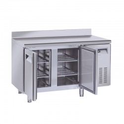 Table réfrigérée en inox avec dosseret, de 2 à 4 portes en inox, 230 litres, -2°/+8°C, GN 1/1, 600mm