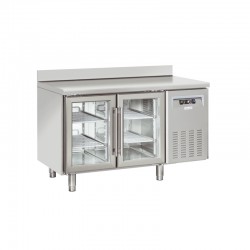 Table réfrigérée inox avec dosseret, de 2 à 4 portes vitrées, 230 litres, +3°/+10°C, 625mm