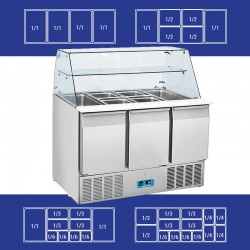 Saladette en inox, 3 portes, 365 litres, 0°C/+8°C