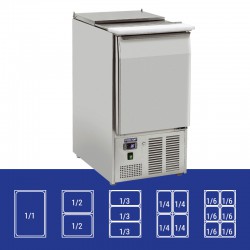 Saladette en inox, 1 porte, 230 litres, 0°C/+8°C