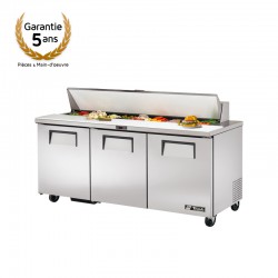 True - Table de préparation réfrigérée, 18x 1/6 bacs GN, 3 portes battantes solides