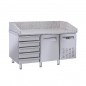 Table à pizzas réfrigérée inox, 5 tiroirs, 1 et 2 porte(s) pour grilles 60 x 40 cm, +2°C/+8°C, plateau en granit avec...