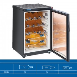 Cave à vins, pour 16 bouteilles de 0,75 litres, avec porte vitrée, +4°C/10°C