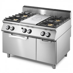 Cuisinière à gaz 4 feux sur four électrique 3 x GN 1/1, 400 V - TRI