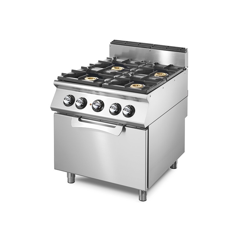 Cuisinière gaz sur four gaz statique GN 2/1, 4 brûleurs