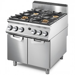 Cuisinière gaz avec 2 brûleurs chacun 16 kW et 2 brûleurs chacun 6 kWsur coffre 2 Portes