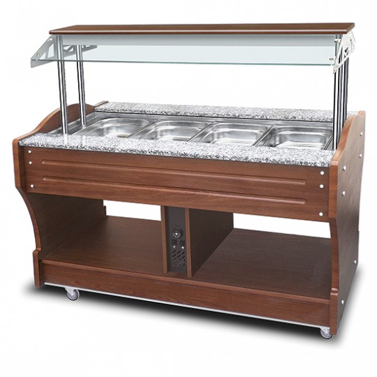 Buffet bain-marie à île, 4x GN 1/1 h. 150 mm, hotte pas abaissable