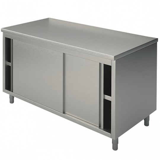 Table armoire basse neutre, profondeur de 700 mm, avec portes coulissantes, sans dosseret, largeur de 1000 à 2400 mm