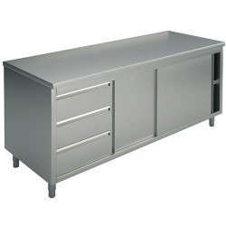 Table armoire basse neutre, profondeur de 600 mm, avec tiroir à gauche, sans dosseret, largeur de 1500 à 2000 mm