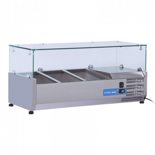 Vitrine réfrigérée pour pizzas en inox, 2 x GN1/3 + 1 x GN1/2, 33 litres, +2 °C/+8 °C