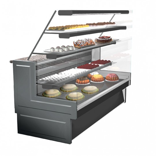 Comptoir réfrigéré ventilé pour pâtisserie avec 3 étagères, +3°/+5°C, de 1030 à 2790 mm
