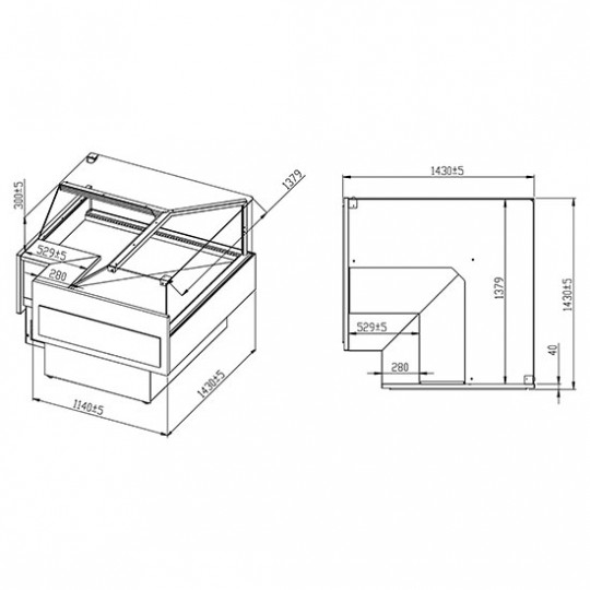 Vitrine réfrgérée ventilé à viande "unité de coin" avec vitre vertical, 0°/+4°C