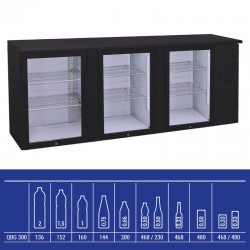 Réfrigérateur bar avec 3 portes battantes vitrées, 500 litres, +2°C/+8°C