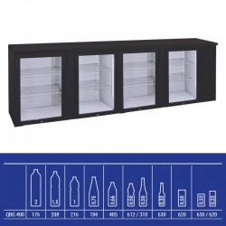 Réfrigérateur bar avec 4 portes battantes vitrées, 670 litres, +2°C/+8°C