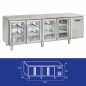 Table réfrigérée en inox, 2 à 4 portes vitrées, 260 litres, +3°/+10°C,  GN 1/1, 725mm