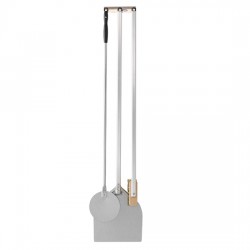 Kit pour pizzéria composé par pelle carrée 320 mm, pelle ronde 200 mm, brosse et support mural